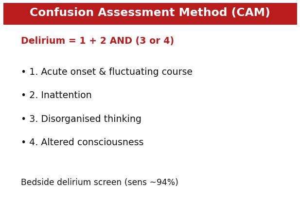 CAM diagnostic algorithm for delirium