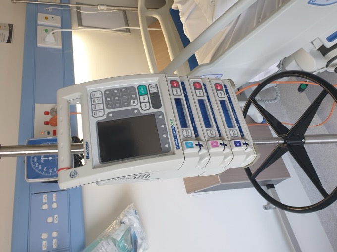 An intravenous infusion pump used to deliver oxytocin