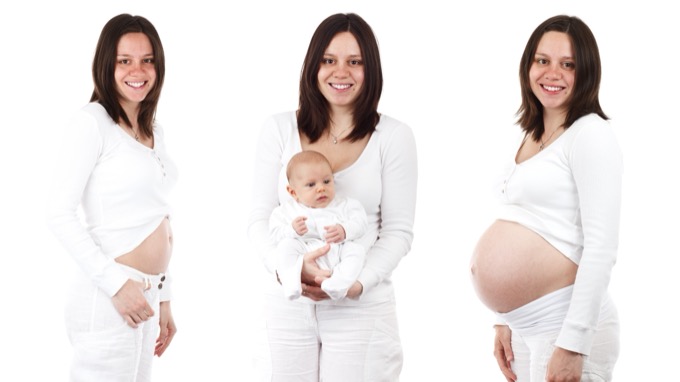 Sequence showing progression through pregnancy to term