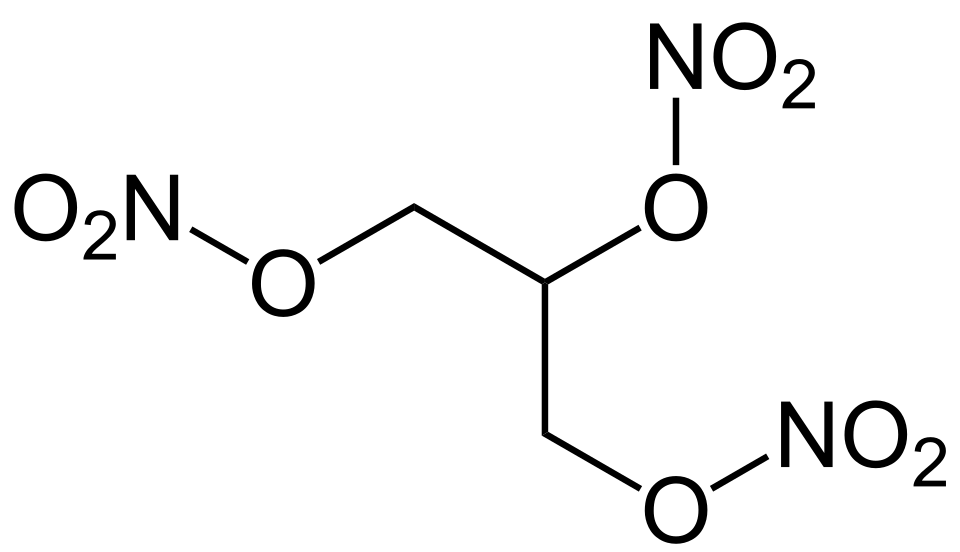 Structural formula
  of nitroglycerin (glyceryl trinitrate)